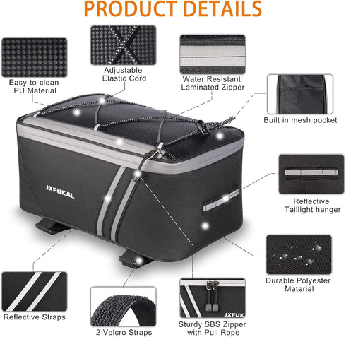 JXFUKAL Rear Bike Rack Bag with Rain Cover - 7L/9L/10L/12L Waterproof Bicycle Ebike Saddle Bag for Commuter Travel