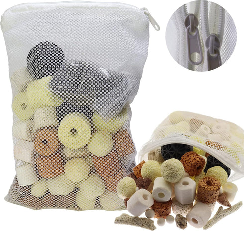Aquarium Filter Media Bio Balls and Ceramic Rings, 12 in 1 Fish Tank Pond Filter, 500g Mesh Bag with Zipper (2 Packs)