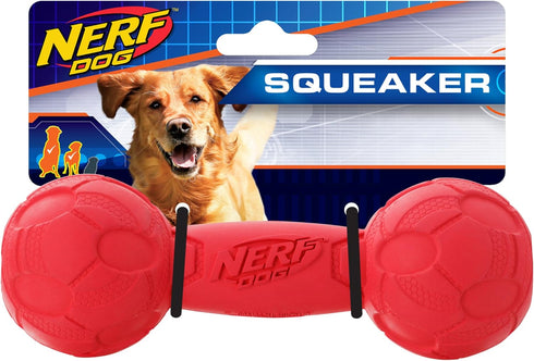 Nerf Dog 7in Bash Squeak Barbell Dog Toy - Red