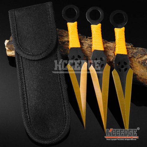 Tactical Knife Survival Knife Hunting Knife 6.5" Ninja Kunai Throwing Knives Set Fixed Blade Knife Razor Sharp Edge Camping Accessories Survival Kit Tactical Gear 74236 (Gold)