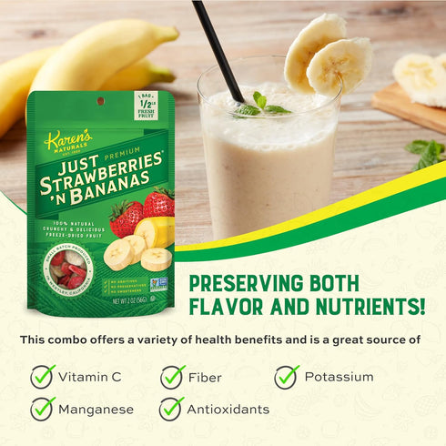 2 oz, Karens Naturals Freeze Dried Strawberries & Bananas, No Sugar Added, Healthy Fruit Snack, Non-GMO, Vegan, Gluten