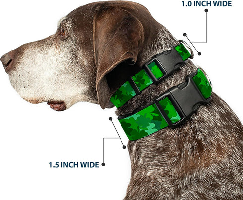 Buckle-Down St. Pat's Stacked Shamrocks Greens Plastic Clip Collar, Large, 15-26"