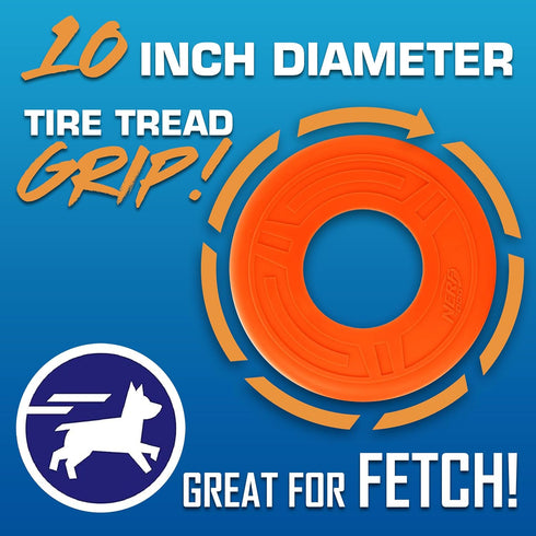Nerf Dog Atomic Flyer 10 Inch Outdoor Dog Fetch Toy, Rubber Flying Disc for Medium and Large Dogs, Orange