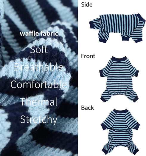 Fitwarm Blue and White Striped Dog Pajamas - Waffle Onesie for Small Dogs, Pet Cat Outfit, XXL