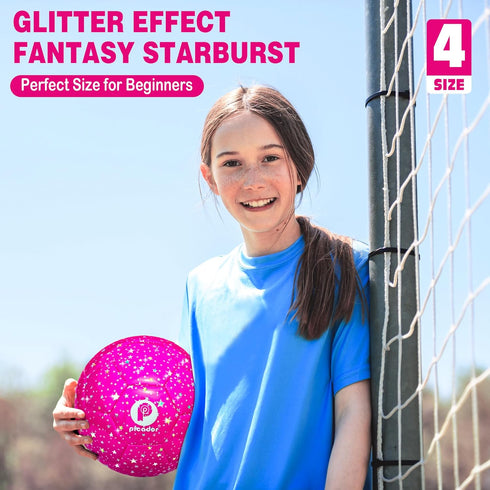 Soccer Ball Size 4, Glitter Shiny Stars for Kids Girls Boys, Gift for Outdoors Sports Training (Hot Pink)