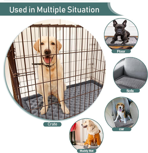 Gray Memory Foam Dog Crate Pad, 48x30 Inch, Soft Flannel Washable Anti-Slip Puppy Sleeping Mat, Grey