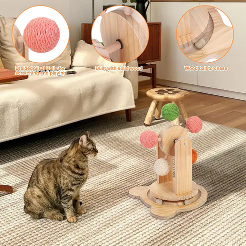 OFFKITSLY Track,2-in-1 Cat Toy Ball Interactive Cat Toy for Indoor Cats,Natural Sisal Ball with Solid Wooden