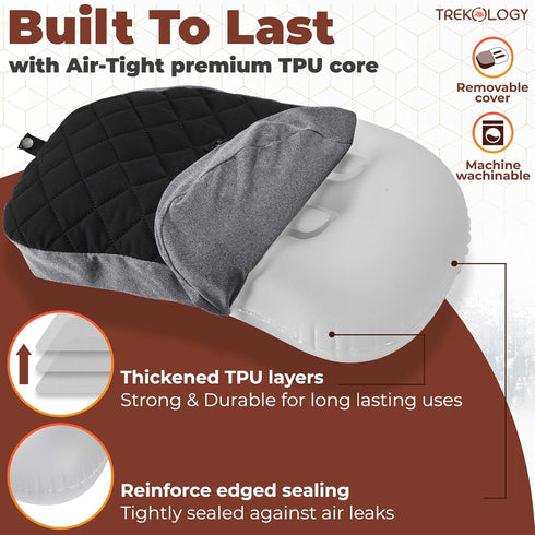 TREKOLOGY Inflatable Camping Pillow with Removable Cover, Ultralight Portable Compact Pillow for Backpacking, Hiking,
