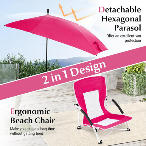 330lbs Backpack Goplus Beach Chair with Umbrella, Folding Chairs for Adults with Adjustable Parasol, Comfy Armrest