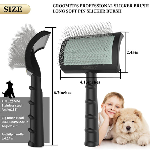 Gentle Soft Pin Slicker Brush for Goldendoodles, Thick and Long Fur Grooming Brush for Shedding and Tangles, 25mm (1'')