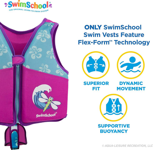 SwimSchool Kids Swim Trainer Vests for Toddlers Ages 2-6 – Boys/Girls – Multiple Colors and Styles