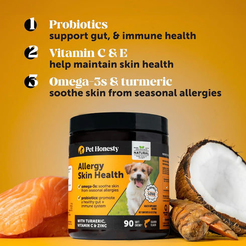 Allergy Skin Health - Allergy Itch Relief, Fish Oil for Dogs, Probiotics for Healthy Skin, Soft Chews for Healthy Skin