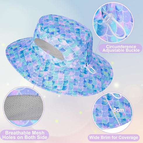 Kids Sun Hat for Girls, Mesh Bucket Hat with UV Protection for Ages 2-8, Foldable Fishing Hat