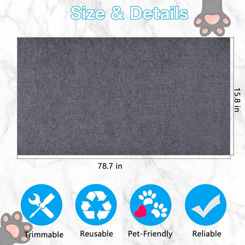 Cat Scratching Mat - 79"x16" Trimmable Cat Scratching Carpet Mat, Large Self-Adhesive DIY Cat Scratch Mat Roll, Cat Tree Shelves Replacement Mat Pad, Couch Furniture Protector, Toy Ball&Strong Tape
