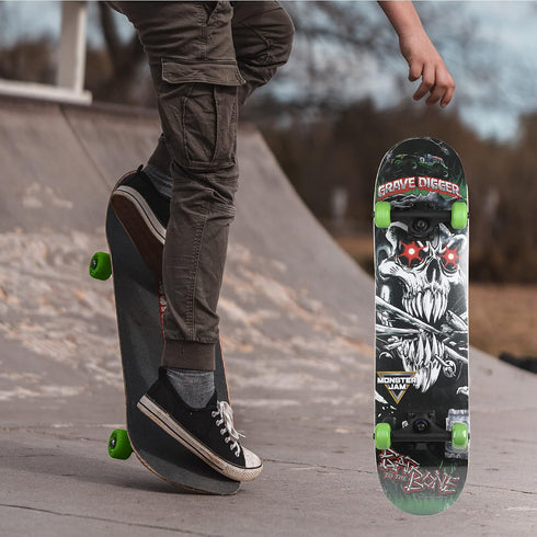 Monster Jam 31 Inch Skateboard, 7-Ply Maple Desk Skate Board for Cruising, Carving, Tricks, and Downhill