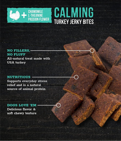 Wholesome Pride Functional Calming Support Turkey Recipe Jerky Bites, Calming Dog Treats, 8 oz