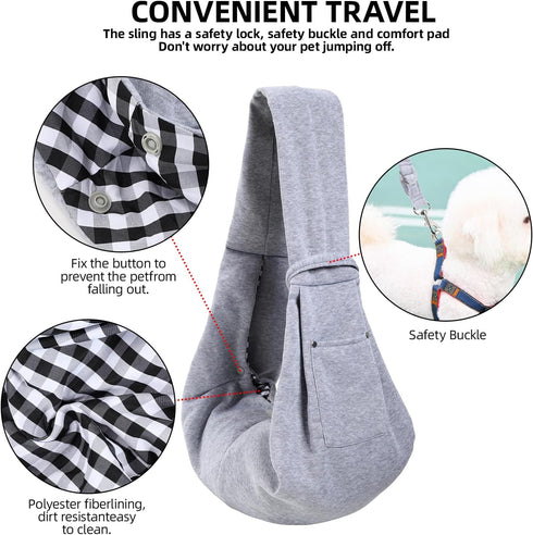 Dog Carrier Sling, Reversible Puppy Carrier Purse with Storage Pocket, Hands-Free for Small Dogs and Cats (Gray)