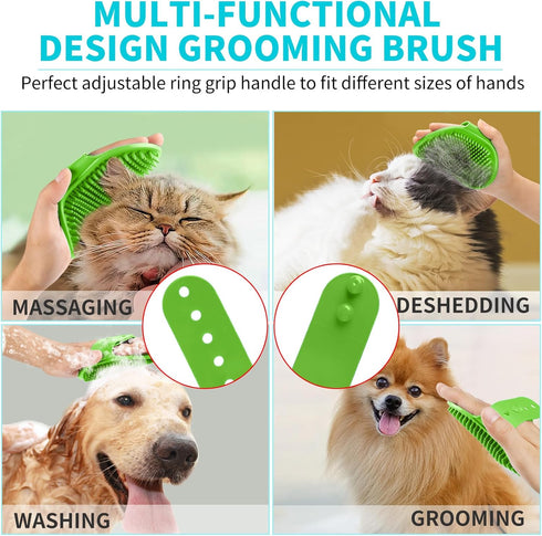 3PCS Dog Bath Brush Set, Shampoo Brush and Scrubber for Bathing with Adjustable Ring Handle for Short & Long Haired