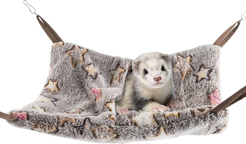 Niteangel Hanging Hammock Nap Sack - Swing Bag Pet Sleeper for Ferret, Rat, Sugar Glider (Cream, Star)