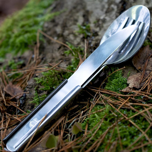 Original Hungarian Army Cutlery Set, 4 Pieces, Military Issue Spoon Fork Knife Kit Flatware Multi-Tool