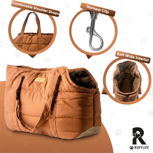 Cozy Plush Pet Carrier Purse - Lightweight Tote Design with Secure Harness Clip for Small Dogs and Puppies