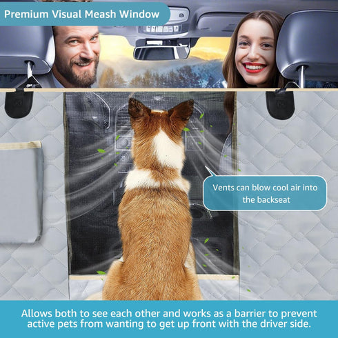 2 Hammock Lassie Dog Car Seat Covers for Back Seat with Seat Belts, Waterproof Dog Car with Mesh Window Durable Scratch