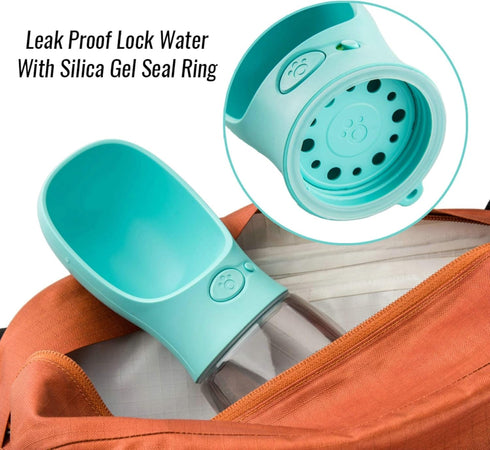 Dog Water Bottle, Leak Proof Portable Pet Water Dispenser for Dogs, Puppy Drinking Feeder for Travel, Teal 12oz