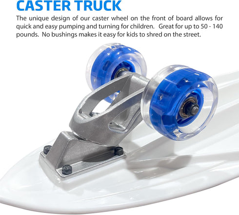 Surfskate Kids Skateboard with Front Caster Wheel, Heavy Duty Trucks, Great Pumping Power for Children