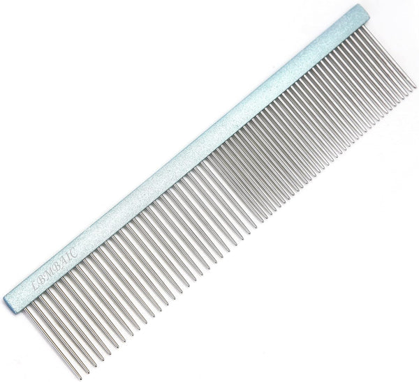 Metal Dog Grooming Comb for Shedding Tangles - Long Wide Tooth Pet Comb for Poodles and Goldendoodles Dematting (7.5