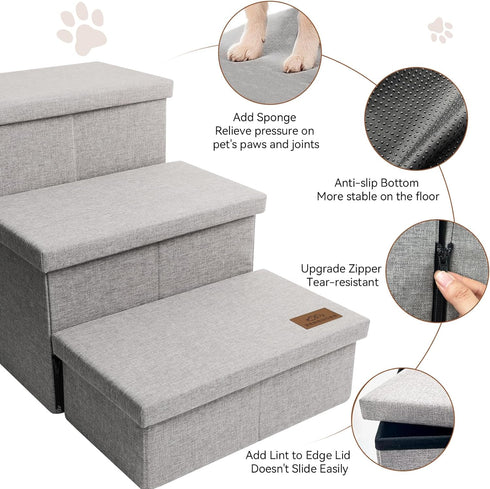 Dog Stairs for High Beds 17.1" H, Folding Steps for Small Medium or Large Dogs with Storage, Cat Ramp for Car, 200 lbs