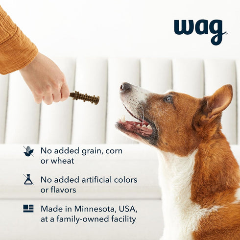 Wag Dental Dog Treats, Amazon Brand, Tiny, Unflavored, 2.25 pounds, 130 Count, Pack of 1 for Clean Teeth & Fresh Breath