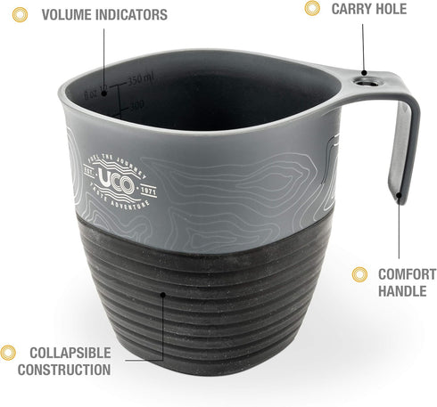 UCO Plastic Collapsible Cup, 12 Ounces, for Camping, Backpacking, and Hiking, Grey