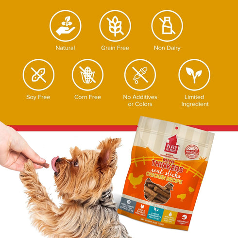 PLATO Mini Thinkers Sticks - Natural Dog Treats - Real Meat - Air Dried Chicken Flavor, Made in the USA, 3 ounces