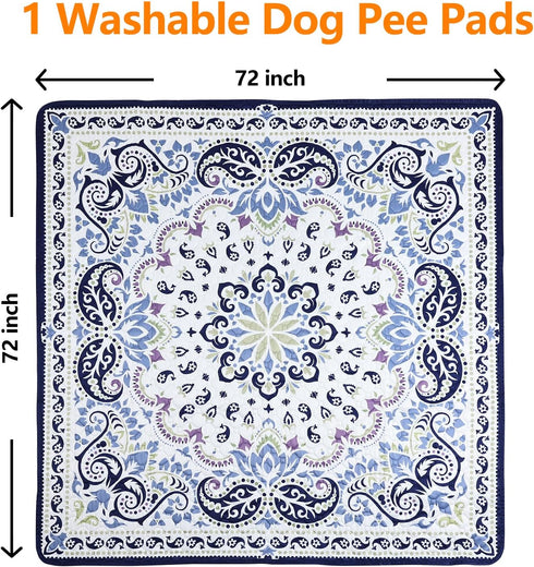Mozin 1 Pack 72"x72" Washable Pee Pads for Dogs, Super Absorbent Reusable Puppy Pads Waterproof, Leak-Proof & Non-Slip