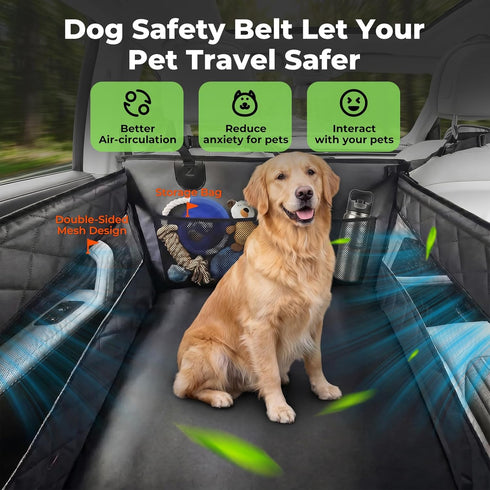 glozaic Large Dog Car Seat Integrated Hard-Back, Durable Waterproof Rear Seat Extension Pad Features Dual mesh Windows
