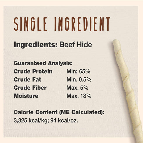 Cadet Premium Grade Beef Hide for Dogs, 5 Inch Rawhide Twist Chew Sticks, Natural Dog Chews, 75 Count