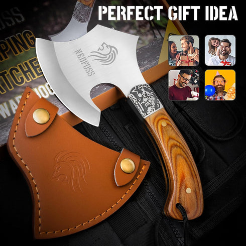 NedFoss Warthog Camping Hatchet Axe, 9" Full Tang Small Axe with Leather Sheath, Tomahawk for Outdoor Backpacking
