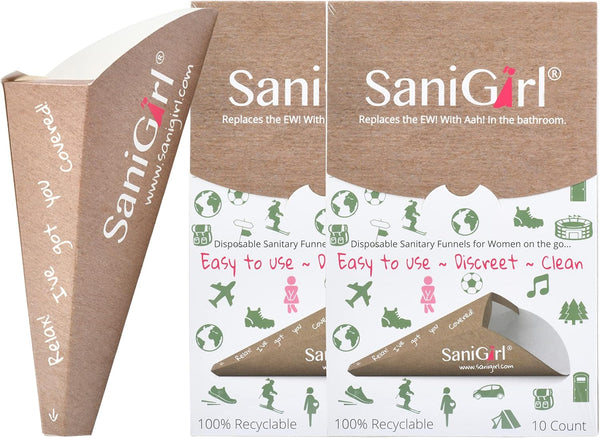 SaniGirl Womens Disposable Urination Device, Pee Funnel Travel Urinal for Girls, Bundle 20 Funnels for Hiking Camping