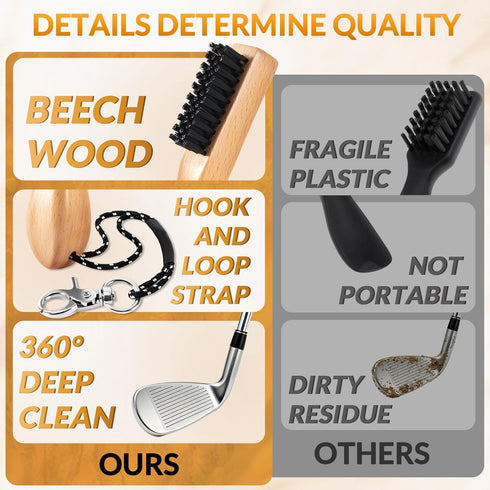 Belongtous Golf Clubs Scrub Cleaning Brush: Golf Accessories for Men Women Golfers - Nylon Bristle Beech Wood Brush