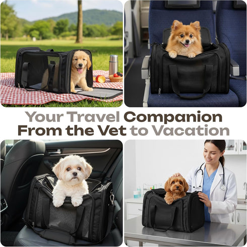 15 lbs, Airline Approved Medium Pet Carrier for Cats & Dogs Foldable Dog Bag with Soft Mat, Breathable Mesh Windows