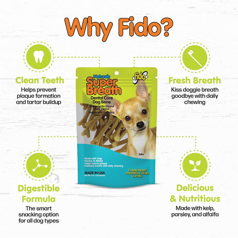 Naturals Super Breath Dental Care Bones for Dogs - 21 Count Mini Treats for Small Dogs, Made in USA
