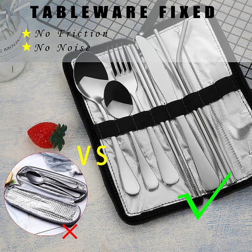 VANDBAO Portable Travel Utensils, 9 Pieces Reusable Silverware Set with Case, Stainless Steel Flatware for Camping