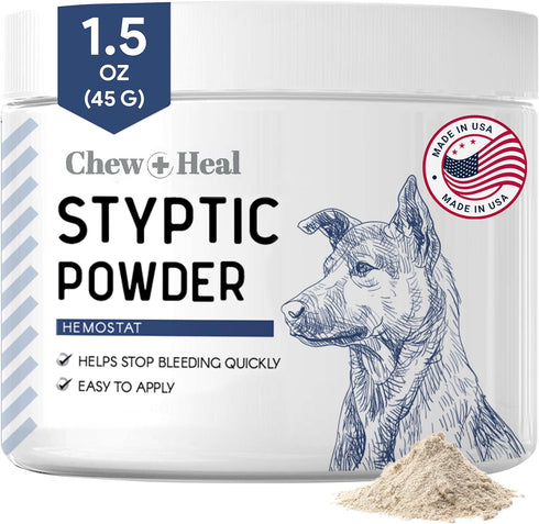 Chew + Heal Labs Styptic Powder - Quick Stop Bleeding Powder for Dogs, Cats, and Other Animals - 1.5 oz
