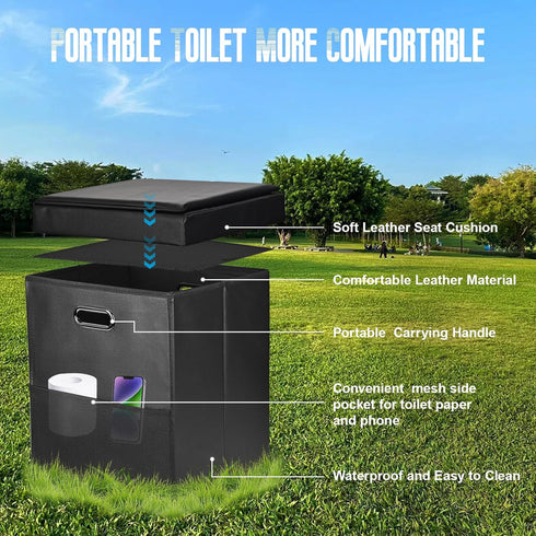 YOSN Portable Toilet for Adults,Upgraded Soft Leather Folding Camping Toilet with Lid and Mesh Side Pocket, Travel