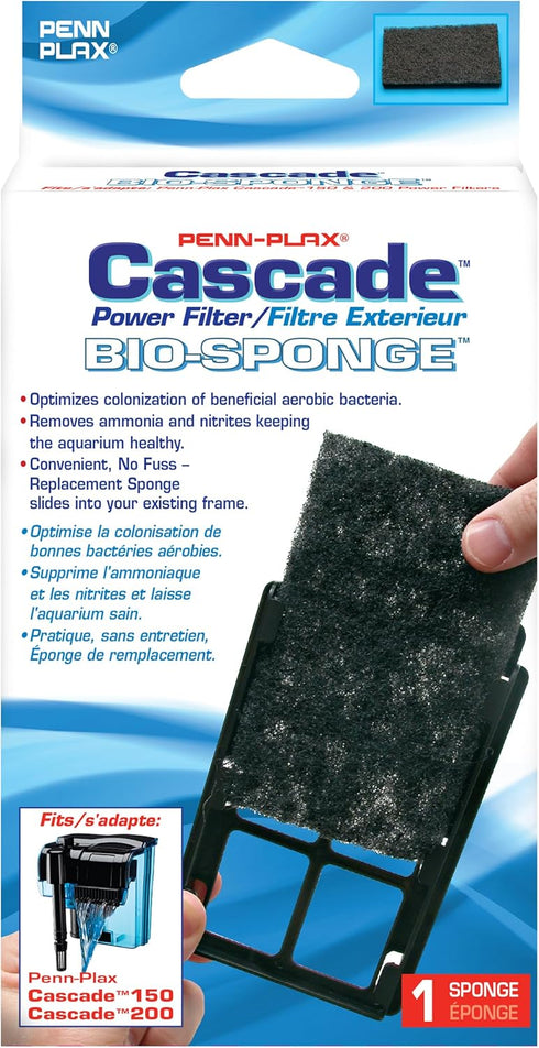 Penn-Plax Cascade Hang On Filter, 150 or 200 GPH Aquarium Bio Sponge Replacement, 1 Pack