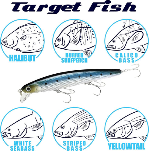 LUCKY CRAFT FlashMinnow 110 Saltwater Fishing Lures, 1-2 ft Slow Suspending Jerkbait for Halibut and Bass