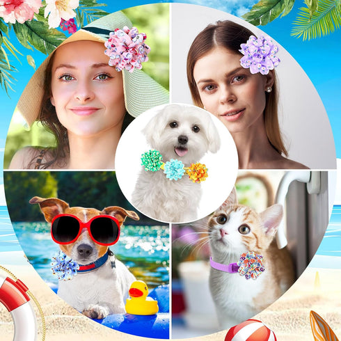 Sadnyy 150 Pcs Dog Collar Bows for Dogs, Multi Color Pet Flower Bow Ties for Puppy Dog Cat Collar Grooming Accessories