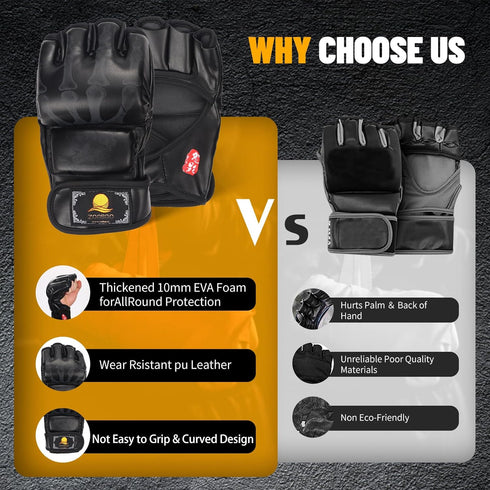 ZooBoo MMA Gloves, Half-Finger Boxing Mitts with Adjustable Wrist Band for Sanda Sparring Punching Bag Training