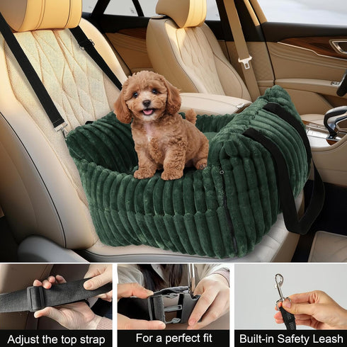 30 lbs, Dog Car Booster Seat, for Small Dogs Under Detachable Washable Travel Bed with Storage Pockets and Safety Belt