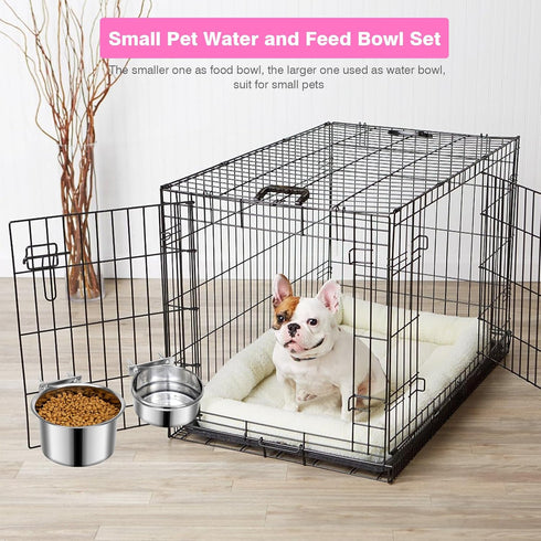 Pet Dog Food Water Bowl for Cage, Stainless Steel Non-Spill Hanging Bowls with Clamp Holder for Small Medium Large Dogs
